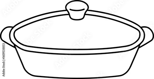 Casserole Dish Line Art Vector. Baking Pan Outline Illustration.
