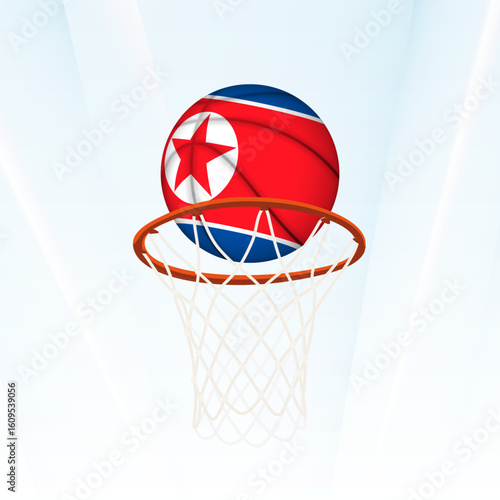 North Korea Flag Basketball Scoring Through Hoop.