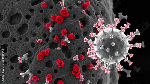 Immune evasion (pneumococci)
Immunoscopic examination of the pneumococcal capsule:
- Polysaccharide mantle (halo effect) obscures surface proteins
- Complement C3b proteins (red) fail to clear
