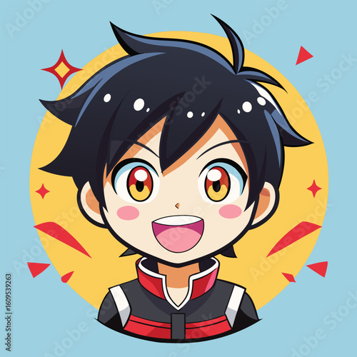 Cheerful Anime Boy Avatar: AI-Generated Cartoon Illustration