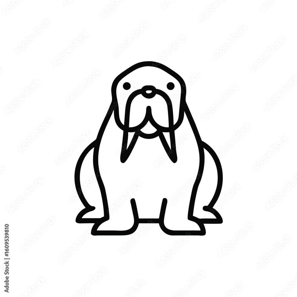 Fototapeta premium Outline icon a walrus with tusks whiskers animal simple