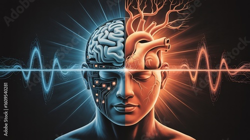Wallpaper Mural Brain and heart connection concept, human mind power, ai technology and emotional intelligence art Torontodigital.ca