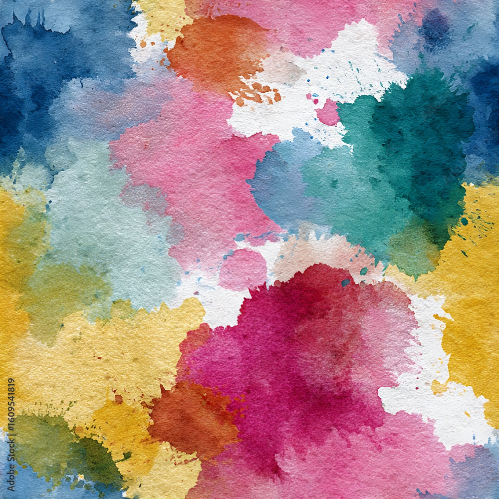 Fototapeta premium Vibrant Watercolor Paint Splash Textures with Abstract Multicolor Ink Blots on Artistic Paper Backgrounds 