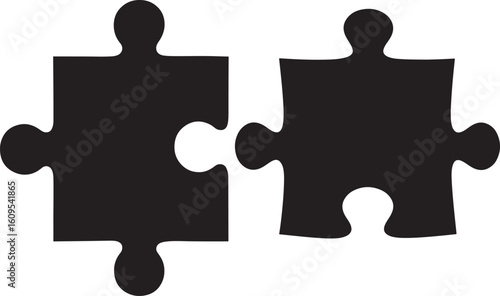 Two black puzzle pieces connecting silhouette