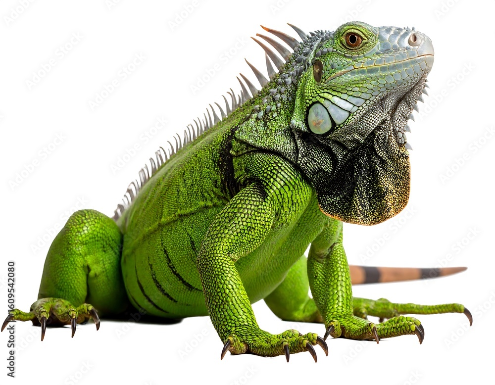 Obraz premium Green iguana, profile view, isolated on white