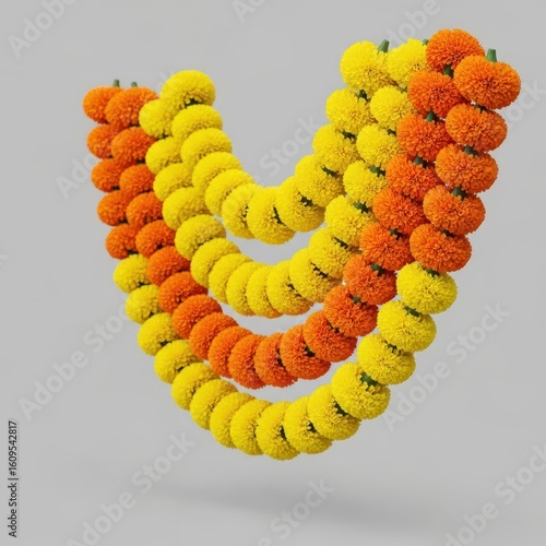  Traditional Marigold Flower Garland for Indian Festival Decoration – 3D Render