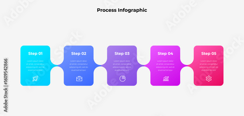 Canvastavla Brightly colored, connected timeline infographic showcasing five progressive ste