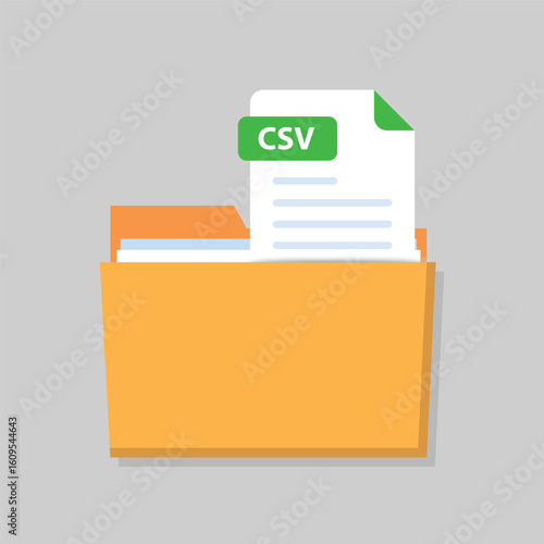 Open folder icon with CSV file inside. Folder with documents on a isolated background.