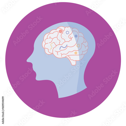 Attention deficit hyperactivity disorder (ADHD) vector illustration featuring brain imagery, key symptoms like inattention and hyperactivity, and comparisons with similar disorders. icon