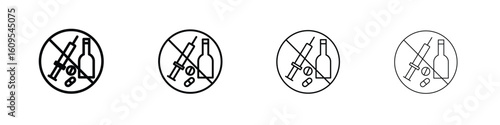 No drugs or alcohol signs illustration sign collection. vector symbol or logo.