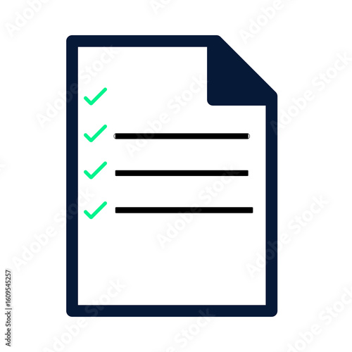 Minimal Checklist Icon with Green Checkmarks on Folded Paper, Simple To-Do List on White Background