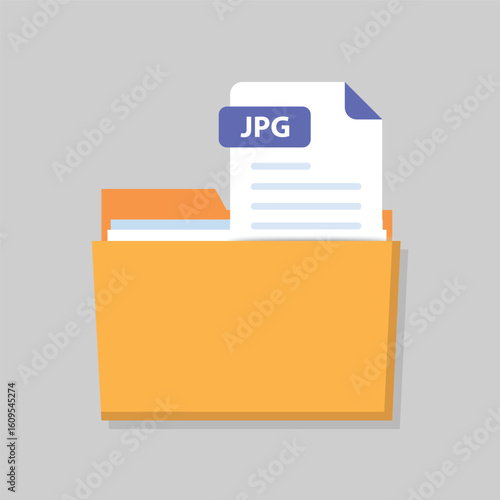 Open folder icon with JPG file inside. Folder with documents on a isolated background.