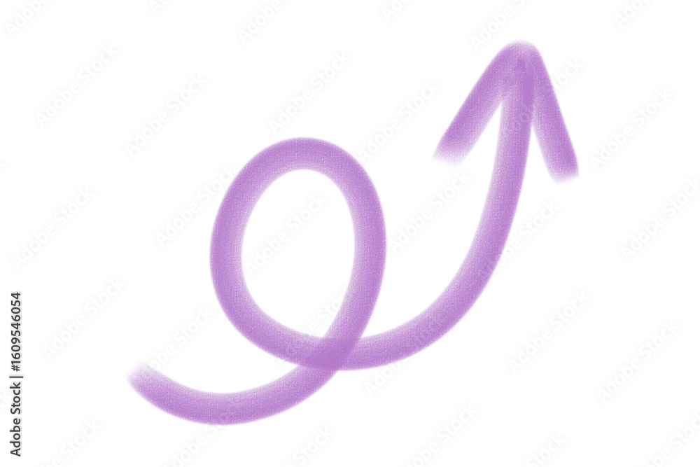 Obraz premium Hand Drawn Purple Arrow with Crayon Brush, Grunge Texture, Isolated on Transparent Background..