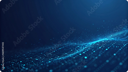 Deep blue digital wave with glowing particles navy blue