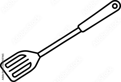 Teflon Spatula Line Art. Nonstick Turner Outline Vector.