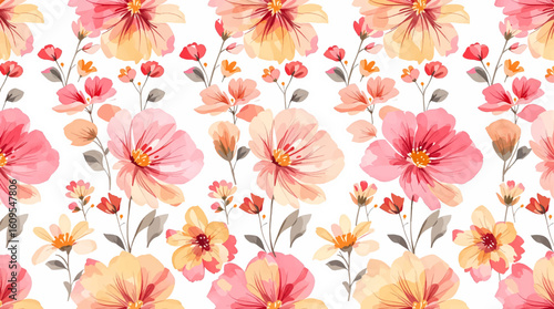 Watercolor seamless hand drawn pattern with beautiful wildflowers .Abstract seamless floral pattern painted flowers and herbs. Beautiful print for your decor and textile design.
