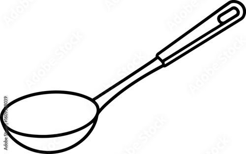 Wok Spatula Line Art. Asian Cooking Utensil Outline Vector.