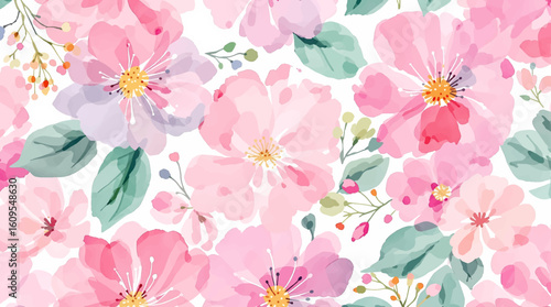 Seamless pattern with pink pions watercolor	