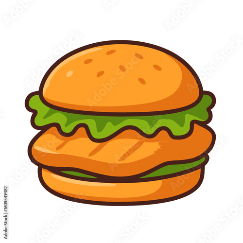 Crispy Chicken Burger with Fresh Lettuce and Toasted Bun