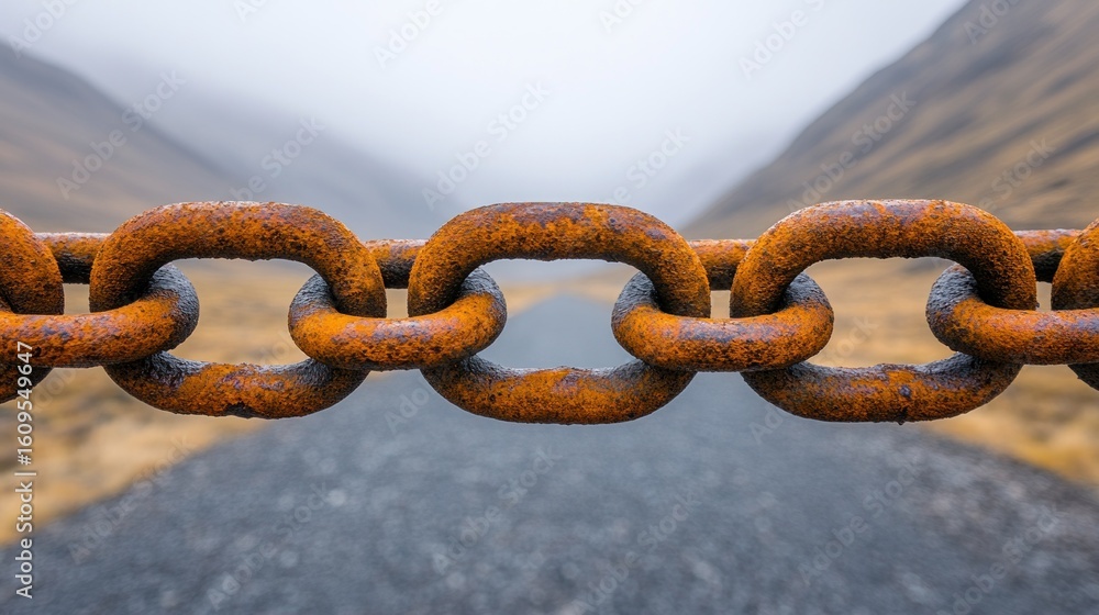 Obraz premium Rusty chain blocking a path