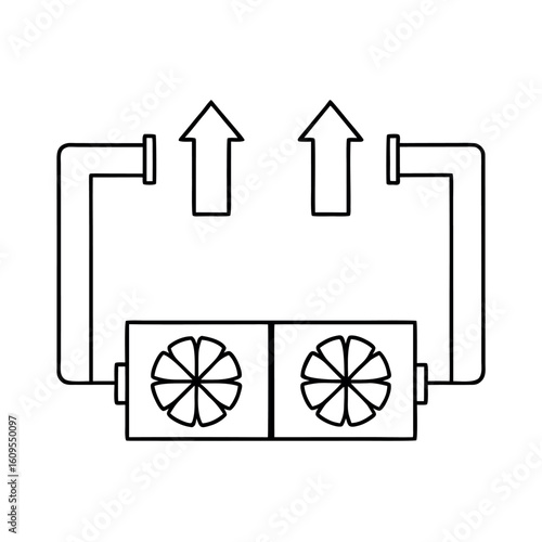 Heat Pump System Diagram with Dual Arrows Indicating Opposite Flow Directions in Vector Format