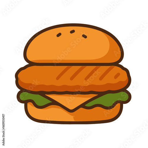 Delicious Fish Burger with Cheese and Fresh Lettuce