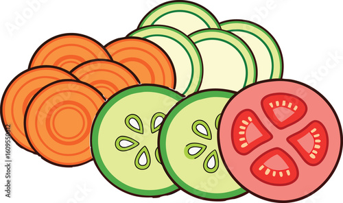 Sliced carrots cucumbers and tomato sliced vegetables