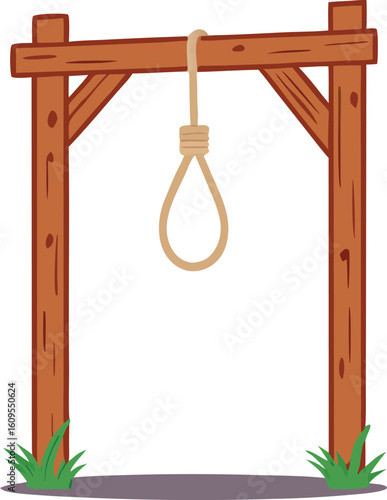 Wooden gallows with rope and grass noose hanging