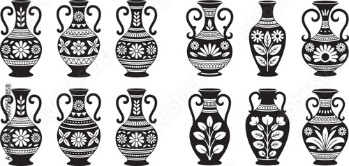 Ancient amphorae floral decorative vessels vase pottery
