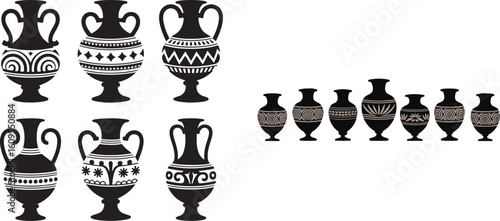 Ancient amphorae with decorative patterns pottery vases