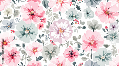 Dainty Abstract flower Bright and cute colors pattern, simple, neutral flowers on white background Seamless pattern of elegant, dainty, neutral watercolor floral for fabric	