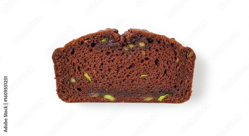 Isolated slice of zucchini chocolate loaf on a plain background for culinary and food photography Isolated slice of zucchini chocolate loaf on a plain background for culinary and food photography
