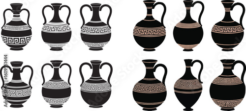 Ancient Greek pottery amphorae and jugs vector