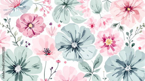 Cute feminine watercolor seamless pattern with wildflowers.hand drawn