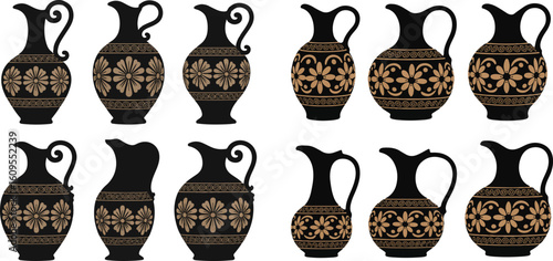 Black amphorae with floral patterns vase pottery