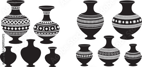 Black decorative vases pottery ceramic