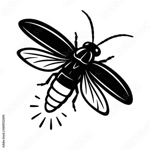 Enchanting Firefly Glowing - Whimsical Black and White Insect Illustration