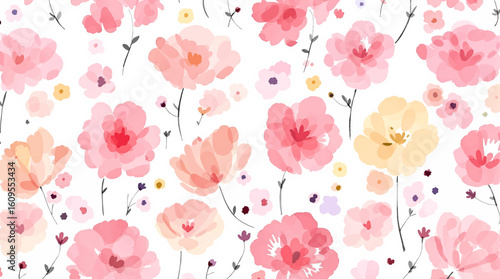 Watercolor seamless hand drawn pattern with beautiful wildflowers .Abstract seamless floral pattern painted flowers and herbs. Beautiful print for your decor and textile design.