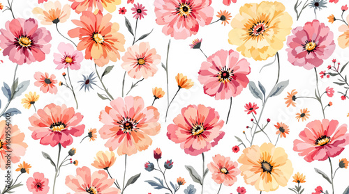 Seamless floral pattern, watercolor background with flowers. Repeat fabric wallpaper print texture. Perfectly for wrapped paper, backdrop.