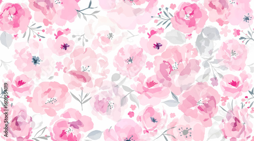 Soft pink flowers on a white background. watercolor flower seamless pattern. Watercolor print in rustic vintage style, textile or wallpaper.