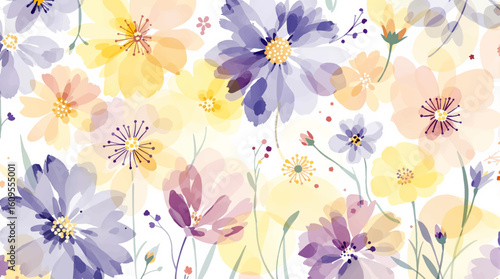 Big flowers pattern, upscale floral pattern. graphical textures floral, trendy colors pattern , flowers background with leaves. vector illustration.