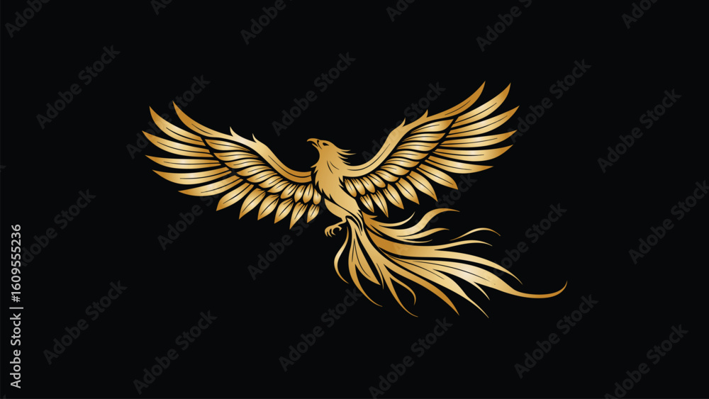 Obraz premium Golden Phoenix Bird Logo Elegant, Majestic, and Powerful Design