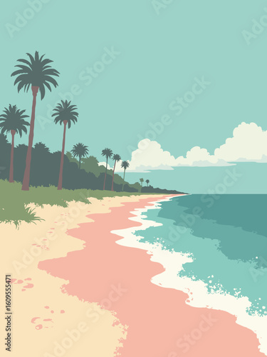Melbourne, FL – Eau Gallie Arts District murals and beach in mural pastel, sand beige, ocean teal, and coral pink