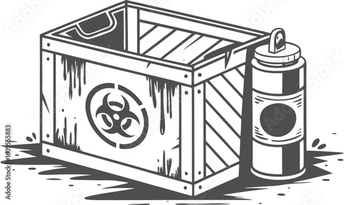 Wooden crate biohazard spray can biohazard symbol hazardous material