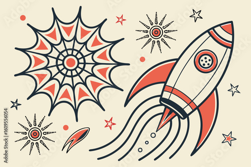 Rocket Ship Space Exploration Stars travel