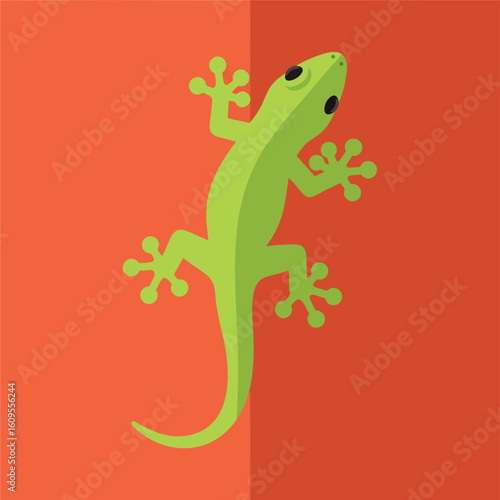Green Lizard Flat Design Illustration with Splayed Toes.