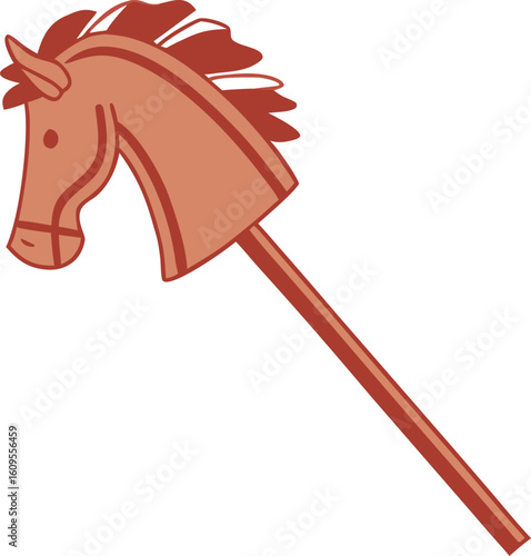 Rustic horse head on stick toy brown