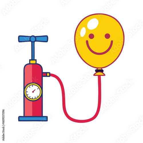 Yellow smiley balloon inflated by red pump face