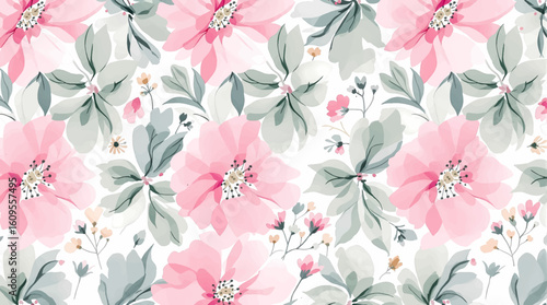 Seamless floral vector pattern with artistic roses and leaves on a deep green background. Hand painted brushstroke style, perfect for textiles, packaging, wallpapers, and feminine branding projects