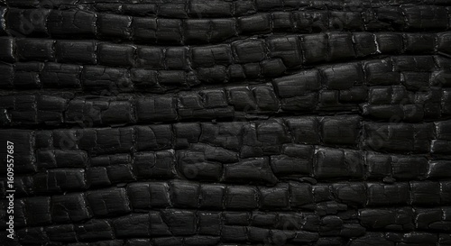 Black Burnt Wood Background Showing Texture and Detailed Surface Close Up